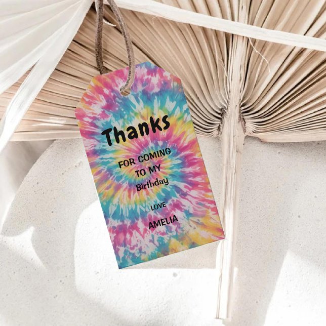 Lebhafte Watercolor Rainbow Gefärbte Krawatte Gebu Geschenkanhänger (Vibrant Watercolor Rainbow Tie Dye Birthday Gift Tags)