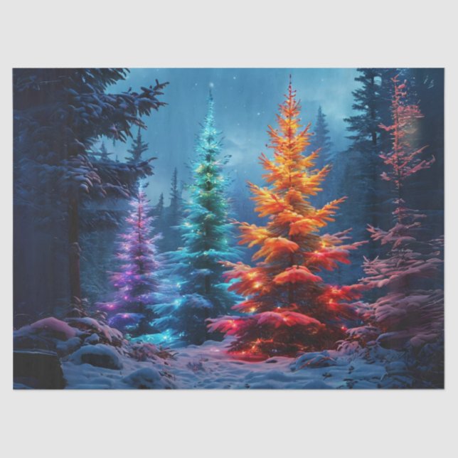 Lebhafte Weihnachtsbäume im Walddekoupage Cr Seidenpapier (Vorderseite)