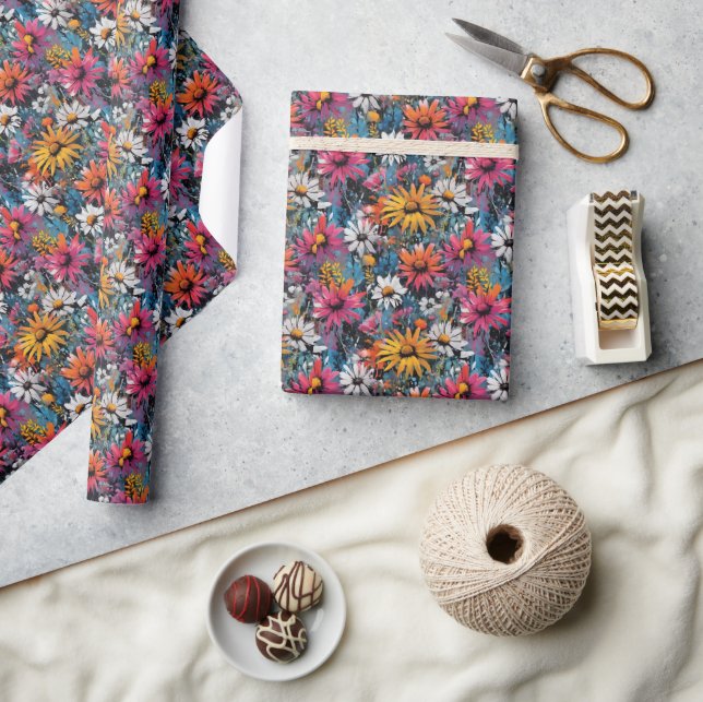 Lebhafte Wildblume drucken Geschenkpapier (Kunsthandwerk)