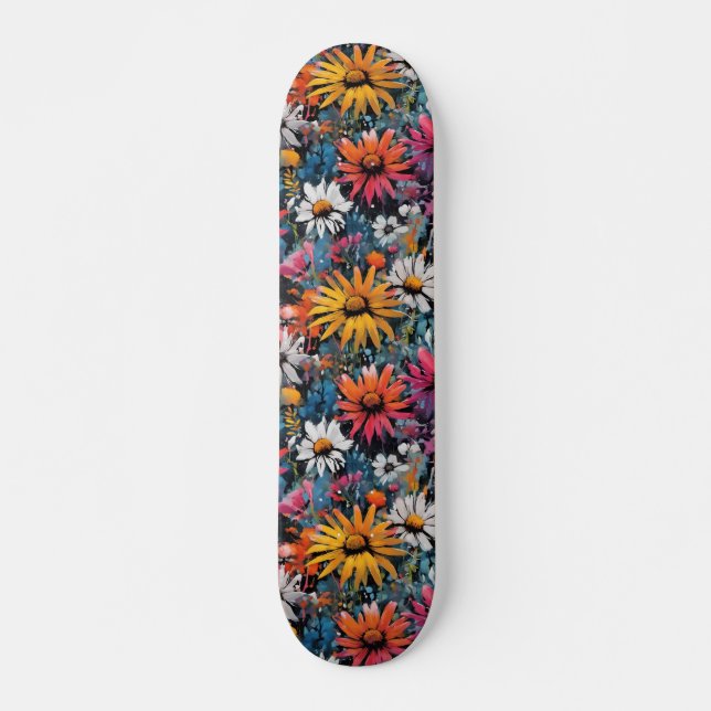 Lebhafte Wildblume drucken Skateboard (Vorne)