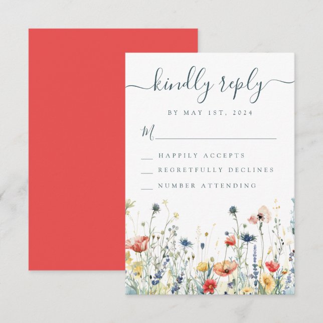 Lebhafte Wildblume Hochzeit RSVP Karte (Vorne/Hinten)