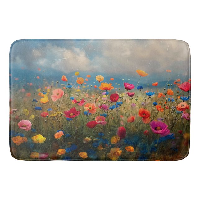 Lebhafte Wildblume Impressionist Badematte (Vorderseite)