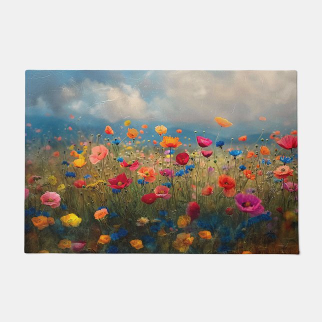 Lebhafte Wildblume Impressionist Fußmatte (Vorderseite)