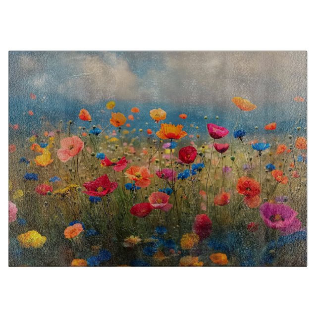 Lebhafte Wildblume Impressionist Schneidebrett (Vorderseite)