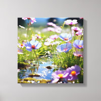 Lebhafte Wildblume Wiese mit Stream