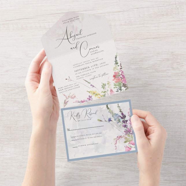 Lebhafte Wildblumen rosa violett gelb All In One Einladung (Abreißen)