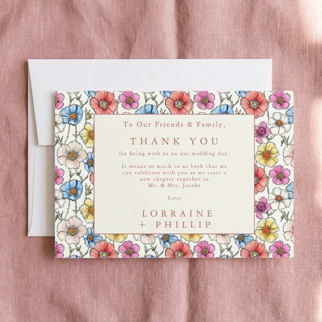 Lebhafte wilde Blume - nahtlose Trauung Dankeskarte (Vibrant wild flowers seamless pattern wedding thank you card)