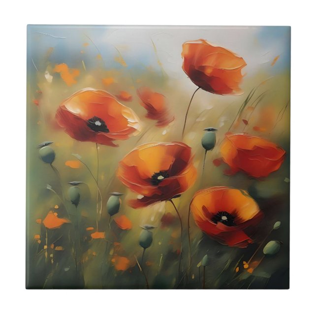 Lebhafte Wilde Poppies serene Field Fliese (Vorderseite)