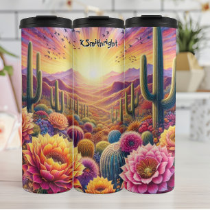 Lebhafte Wüste Sonnenuntergang Thermosbecher