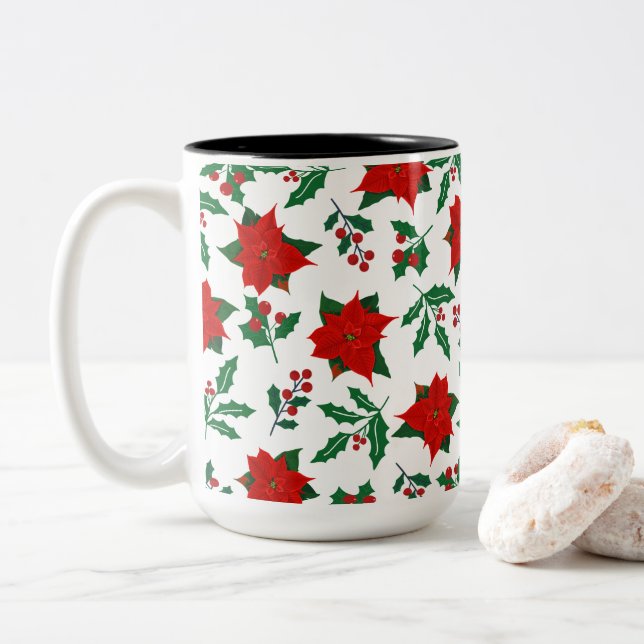Lebhafte Xmas floral Zweifarbige Tasse (Mit Donut)