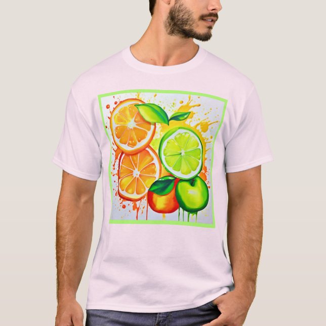 Lebhafte Zitrusfrüchte Splash Art T-Shirt (Vorderseite)