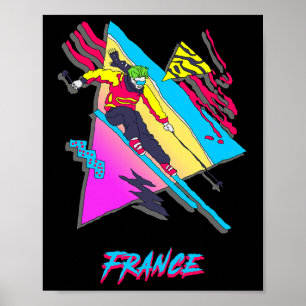 Lebhafter 80er Retro Skier Frankreich Thema Winter Poster
