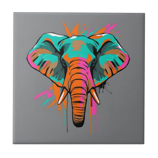 Lebhafter Abstrakter Elefant mit fett Aquamarin Fliese (Vorderseite)