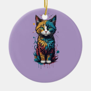 Lebhafter abstrakter Katzenkunst-T - Shirt - perfe Keramik Ornament