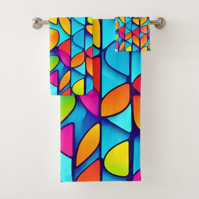 Lebhafter Abstrakter Leaf Burst Badhandtuch Set (Insitu)