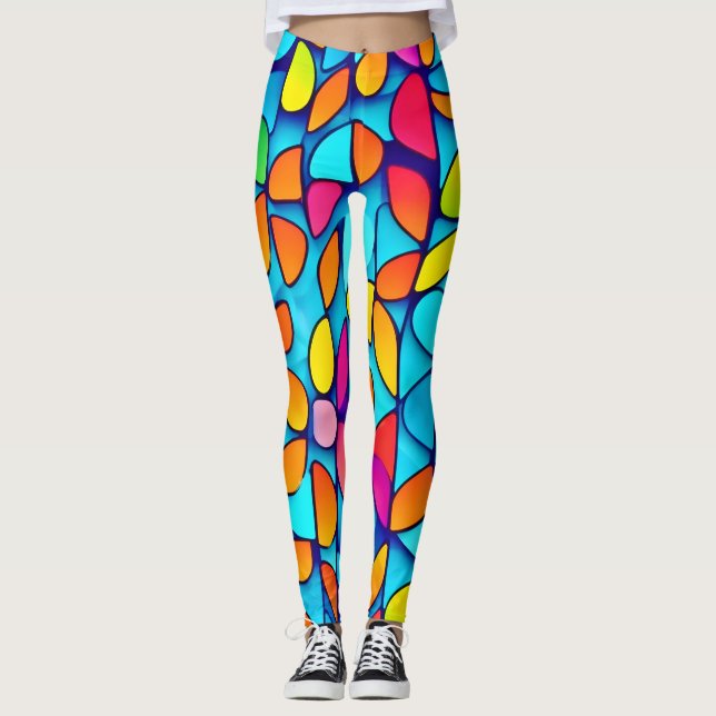 Lebhafter Abstrakter Leaf Burst Leggings (Vorderseite)