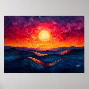 Lebhafter Abstrakter Sonnenuntergang über rollende Poster