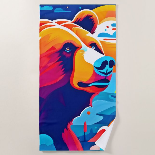 Lebhafter Bär, Moonlit-Szene Strandtuch (Vorderseite)