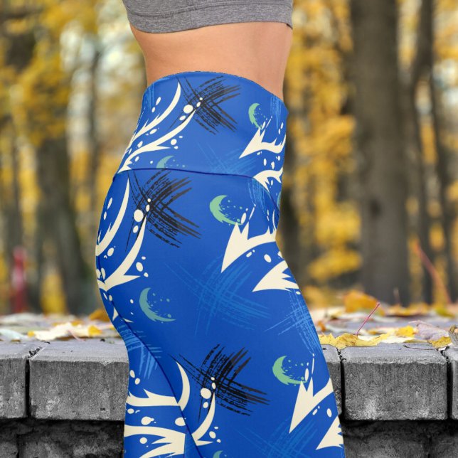 Lebhafter Blue Dragon Slash Pattern Yoga Capri Leggings (Dragon Slash on Absolute Zero)