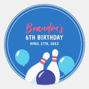 Lebhafter Blue und Red Bowling 6. Geburtstag Runder Aufkleber