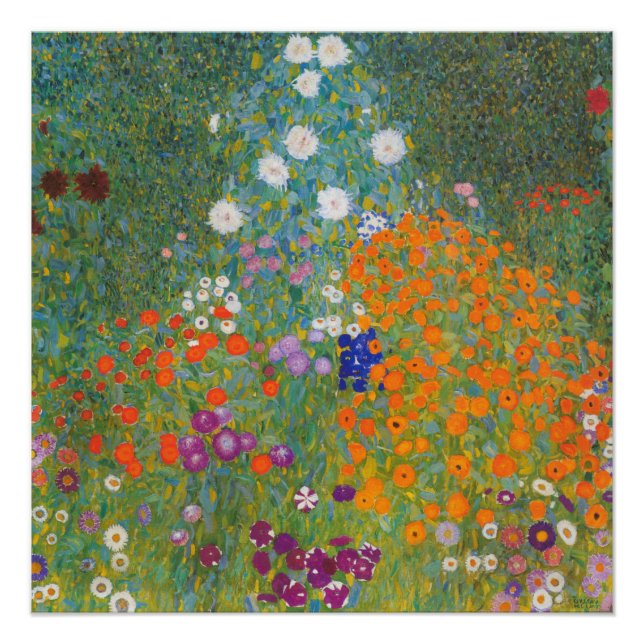 Lebhafter Blumengarten - Gustav Klimt Gloss Poster (Vorderseite)