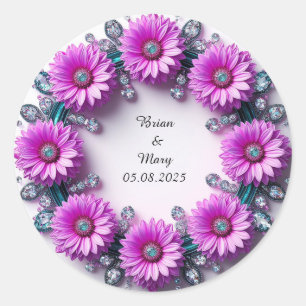 Lebhafter Blumenreath mit farbenfrohen Blüten Runder Aufkleber