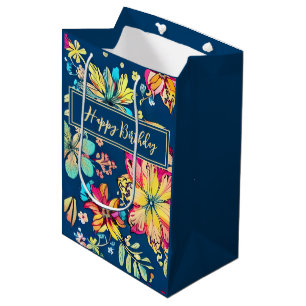 Lebhafter Boho Floral Bohemische Blume Happy Birth Mittlere Geschenktüte