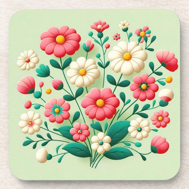 Lebhafter Bouquet mit 3D-Blume Getränkeuntersetzer (Vorderseite)