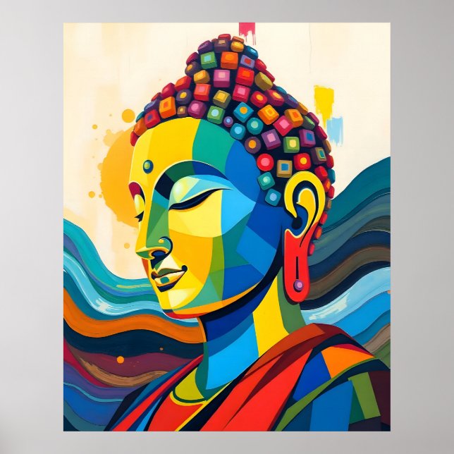 Lebhafter Buddha Abstrakter zeitgenössischer digit Poster (Vorne)