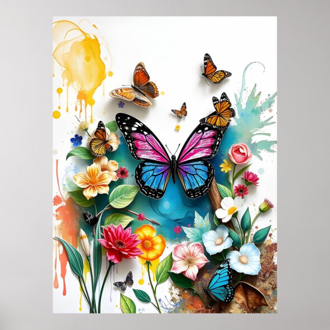 Lebhafter Butterfly Garden | Inspiriertes Federdes Poster (Vorne)