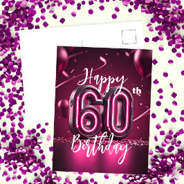 Lebhafter Chic Neon Pink 60. Geburtstag Postkarte