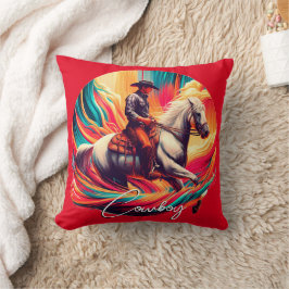 Lebhafter Cowboy und Horse Burnt Orange Kissen