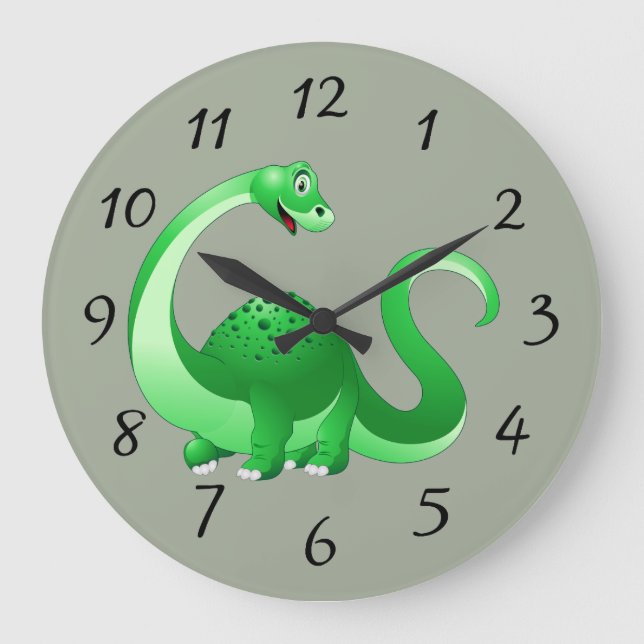 Lebhafter Dinosaurier Große Wanduhr (Vorderseite)