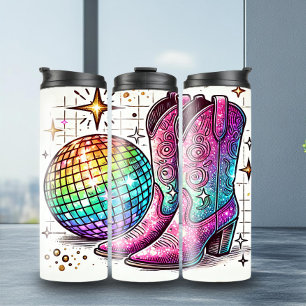 Lebhafter Disco-Ball Cowboy Boots Thermal Tumbler Thermosbecher