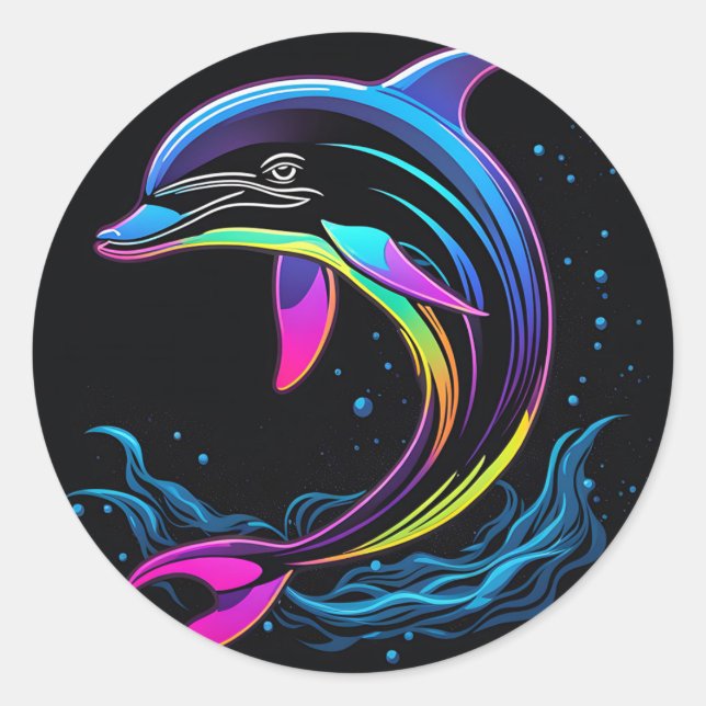 Lebhafter Dolphin Neon Runder Aufkleber (Vorderseite)