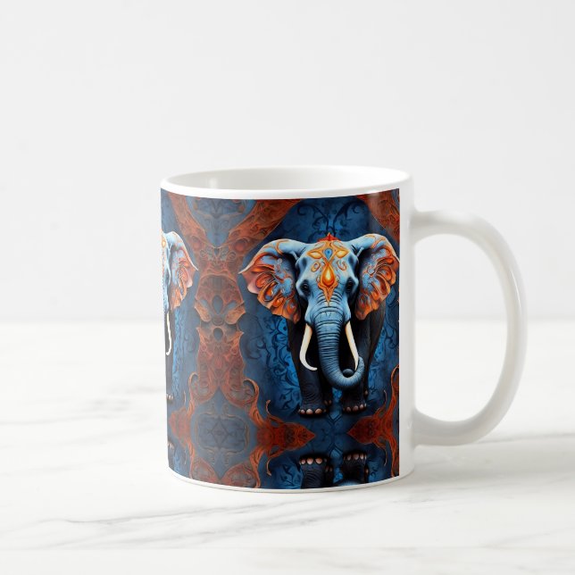 Lebhafter Elefant mit floralen Motiven Kaffeetasse (Rechts)