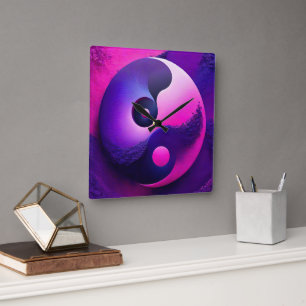 Lebhafter Erleuchtung Farbenfroher Yin Yang Symbol Quadratische Wanduhr