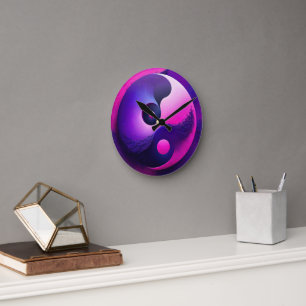 Lebhafter Erleuchtung Farbenfroher Yin Yang Symbol Runde Wanduhr