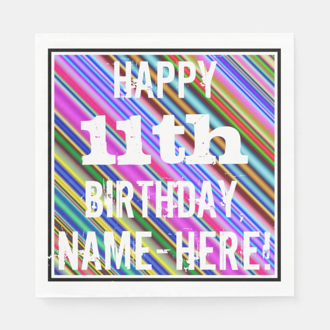 Lebhafter, farbenfroher 11. Geburtstag + Individue Serviette (Vorderseite)