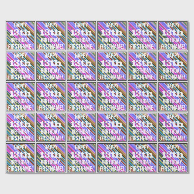 Lebhafter, farbenfroher 13. Geburtstag + Individue Geschenkpapier (Flach)