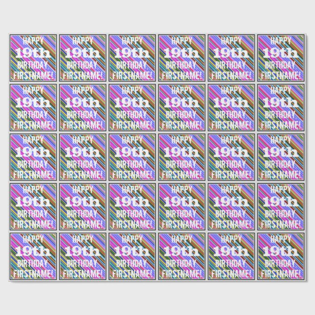 Lebhafter, farbenfroher 19. Geburtstag + Individue Geschenkpapier (Flach)