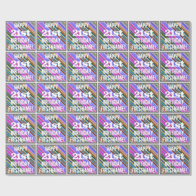 Lebhafter, farbenfroher 21. Geburtstag + Individue Geschenkpapier (Flach)