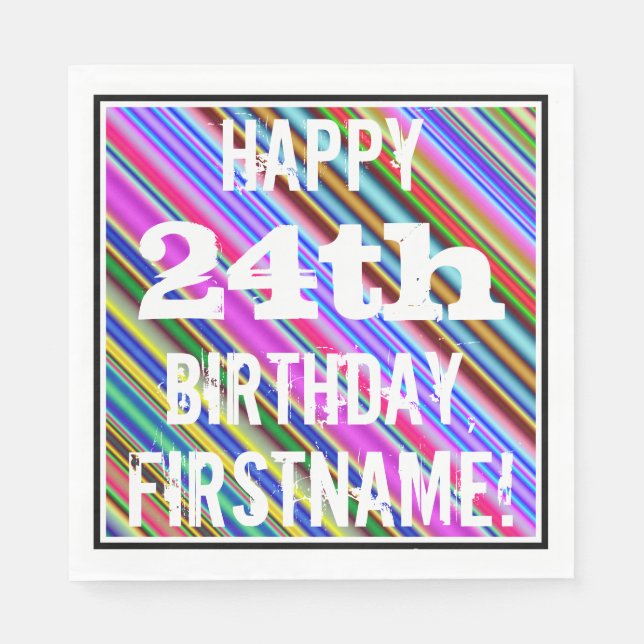 Lebhafter, farbenfroher 24. Geburtstag + Individue Serviette (Vorderseite)