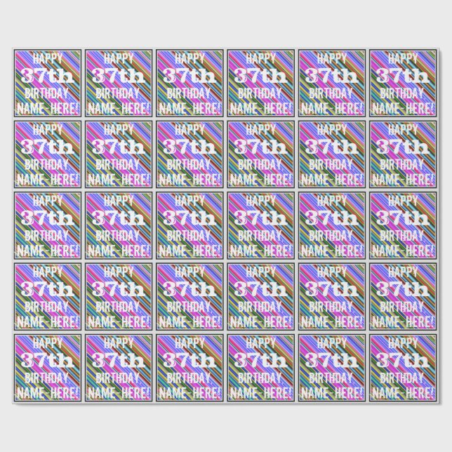 Lebhafter, farbenfroher 37. Geburtstag + Individue Geschenkpapier (Flach)