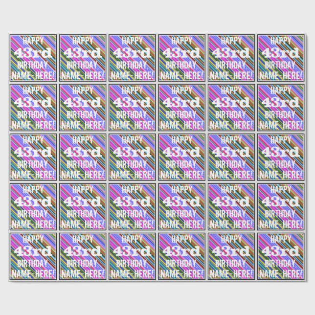 Lebhafter, farbenfroher 43. Geburtstag + Individue Geschenkpapier (Flach)