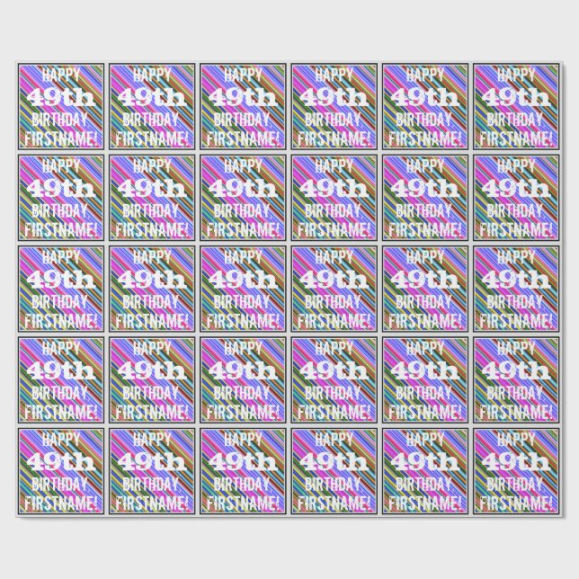 Lebhafter, farbenfroher 49. Geburtstag + Individue Geschenkpapier (Flach)