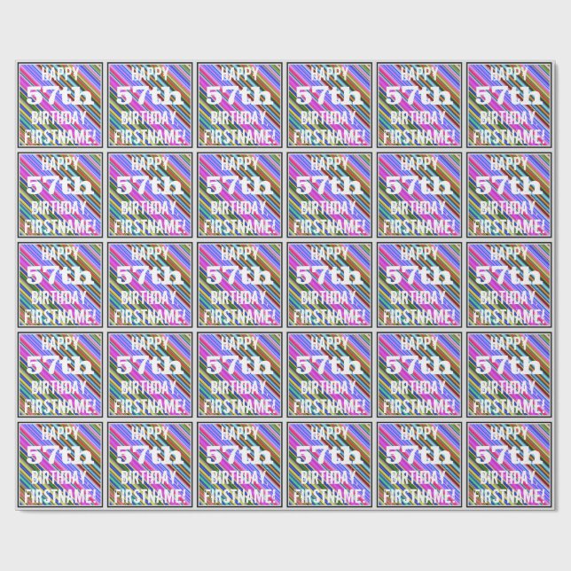 Lebhafter, farbenfroher 57. Geburtstag + Individue Geschenkpapier (Flach)