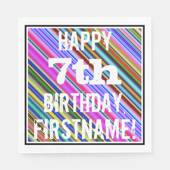 Lebhafter, farbenfroher 7. Geburtstag + Individuel Serviette (Vorderseite)