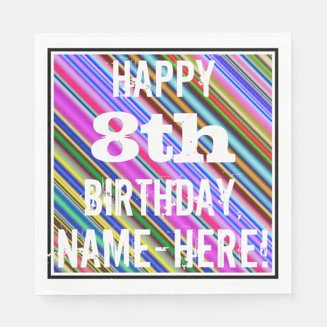 Lebhafter, farbenfroher 8. Geburtstag + Individuel Serviette (Vorderseite)
