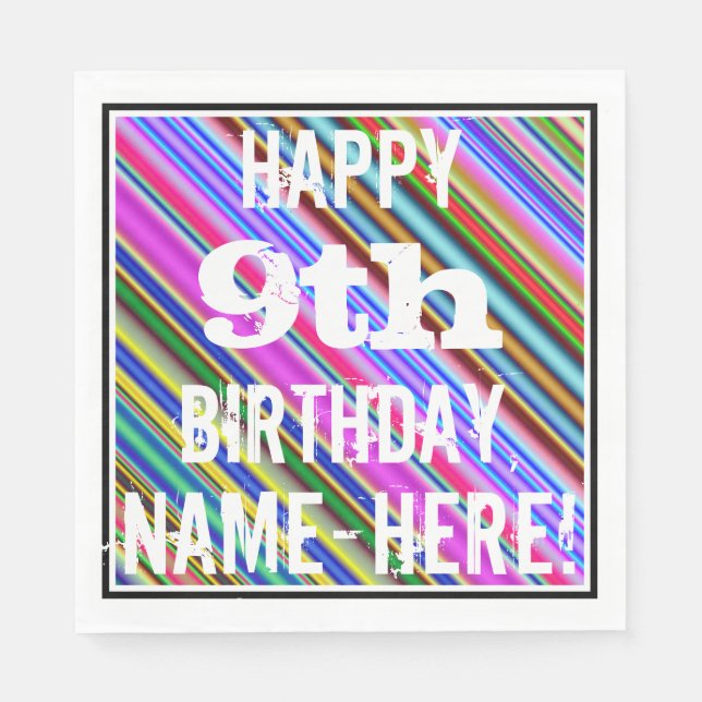Lebhafter, farbenfroher 9. Geburtstag + Individuel Serviette (Vorderseite)